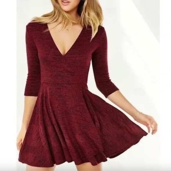 URBAN OUTFITTERS Kimchi Red Ballet Faux Wrap Knit Mini Dress Size L - Picture 1 of 6